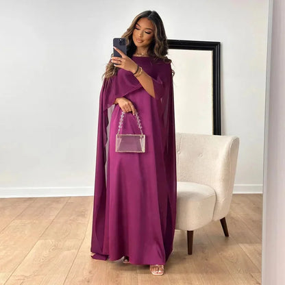 Robe Maxi Femme Chiffon Manches Cape – Col Rond Silhouette Fluide
