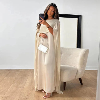 Robe Maxi Femme Chiffon Manches Cape – Col Rond Silhouette Fluide