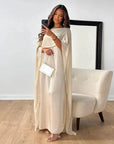 Robe Maxi Femme Chiffon Manches Cape – Col Rond Silhouette Fluide