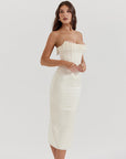 Robe Femme Sans Manches à Épaules Dénudées – Détail Perle et Construction Arête de Poisson