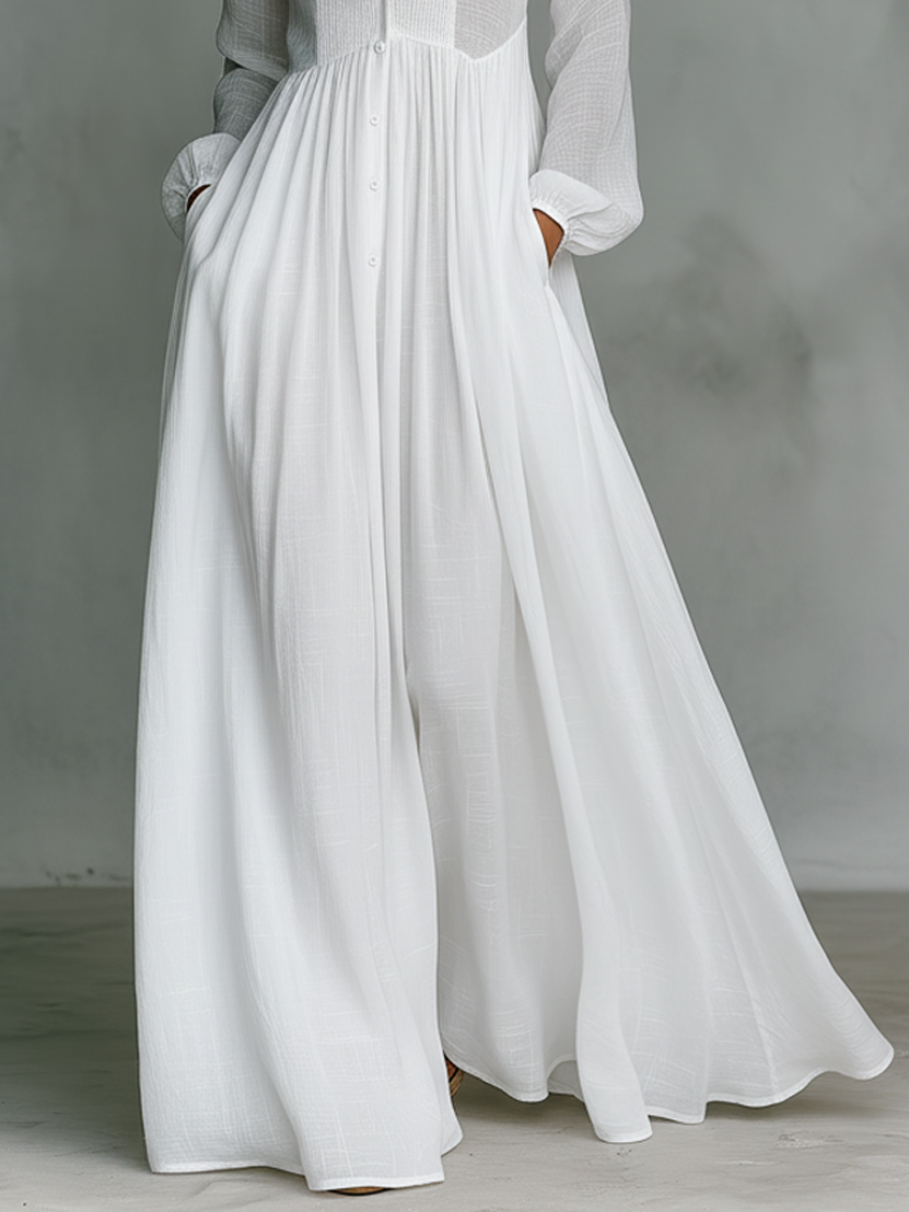 Robe Longue Femme Plissée – Légère Manches Longues Coupe A-Line Ourlet Évasé