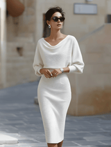 Robe Midi en Maille pour Femme – Manches Chauve-Souris Coupe Ajustée