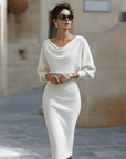 Robe Midi en Maille pour Femme – Manches Chauve-Souris Coupe Ajustée