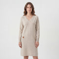 Robe Midi Femme Col V Manches Longues – Coupe Droite Décontractée | Maille Douce