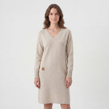 Robe Midi Femme Col V Manches Longues – Coupe Droite Décontractée | Maille Douce