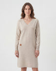 Robe Midi Femme Col V Manches Longues – Coupe Droite Décontractée | Maille Douce