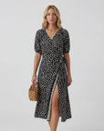 Robe Midi Femme Col V Coupe A – Jupe Fluide Fente Latérale | Drapé Léger Aérien