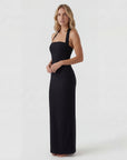 Robe Maxi Femme Col Halter en Maille Extensible – Coupe Bodycon Élégante