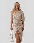 Robe de Soirée Femme Asymétrique à Une Épaule – Coupe Slim Midi Fendue | Mélange de Coton