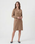 Robe Midi Femme Col V Manches Longues – Coupe Droite Décontractée | Maille Douce