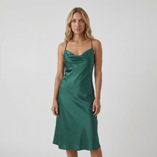 Robe Slip Femme en Satin 100% Soie – Col Drapé Élégant Coupe Biais