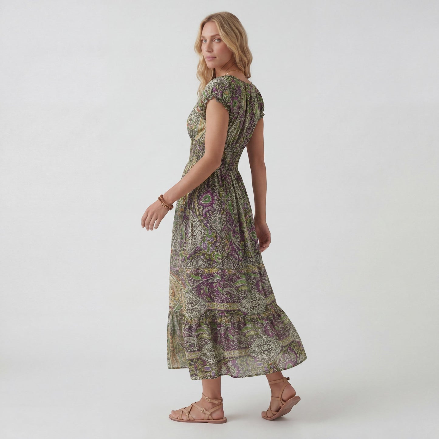 Robe Maxi Bohème Col V Femme – Coupe Décontractée Jupe Fluide | Tissu Tissé Léger