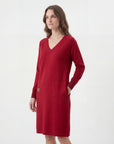 Robe Midi Femme Col V Manches Longues – Coupe Droite Décontractée | Maille Douce