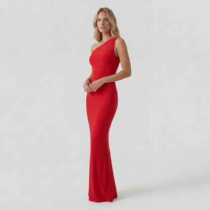 Robe Bodycon Femme One-Shoulder en Maille Extensible – Coupe Maxi Élégante