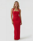 Robe Maxi Femme Col Halter en Maille Extensible – Coupe Bodycon Élégante