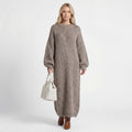 Robe Pull Femme Col Rond – Coupe Ample Manches Lanternes | Maille Mélange de Laine