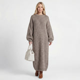 Robe Pull Femme Col Rond – Coupe Ample Manches Lanternes | Maille Mélange de Laine