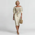 Robe Midi Épaules Dénudées Femme – Coupe Ajustée Tailleur | Mélange de Coton