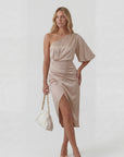 Robe de Soirée Femme Asymétrique à Une Épaule – Coupe Slim Midi Fendue | Mélange de Coton