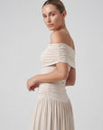 Claire Mode | Robe Longue Femme Plissée à Épaules Dénudées