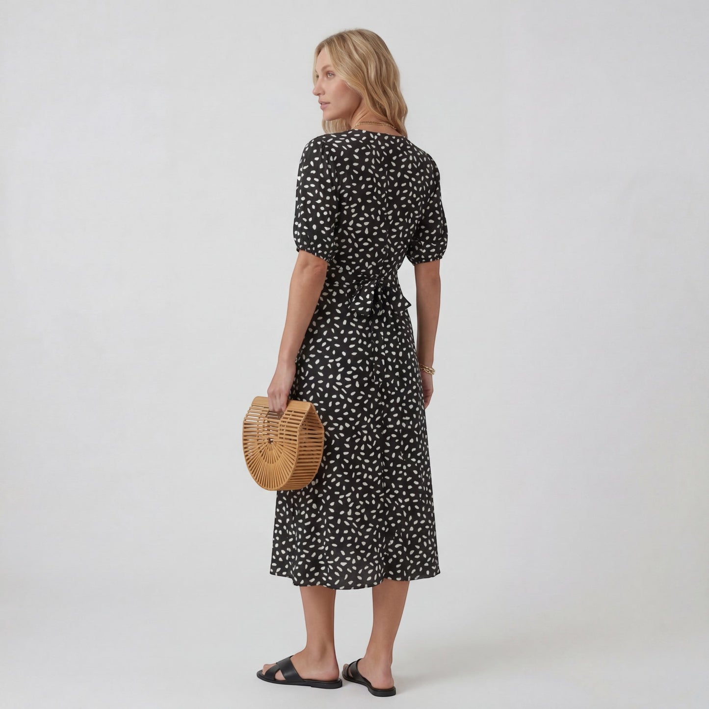 Robe Midi Femme Col V Coupe A – Jupe Fluide Fente Latérale | Drapé Léger Aérien