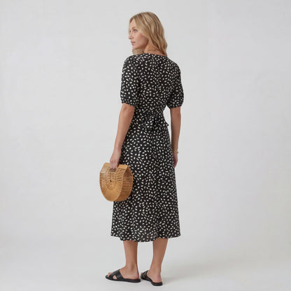 Robe Midi Femme Col V Coupe A – Jupe Fluide Fente Latérale | Drapé Léger Aérien