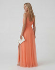 Robe Maxi Col V Femme – Taille Ajustée Jupe Fluide | Drapé Aérien Pêche