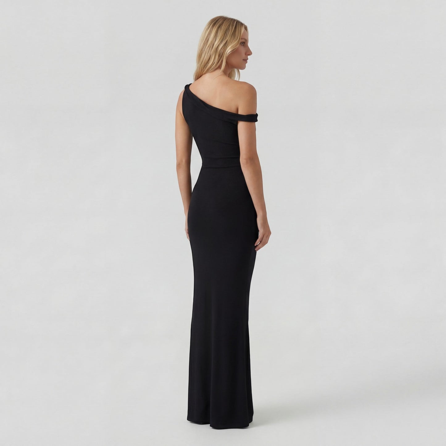 Robe Bodycon Femme One-Shoulder en Maille Extensible – Coupe Maxi Élégante