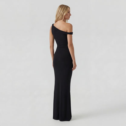 Robe Bodycon Femme One-Shoulder en Maille Extensible – Coupe Maxi Élégante