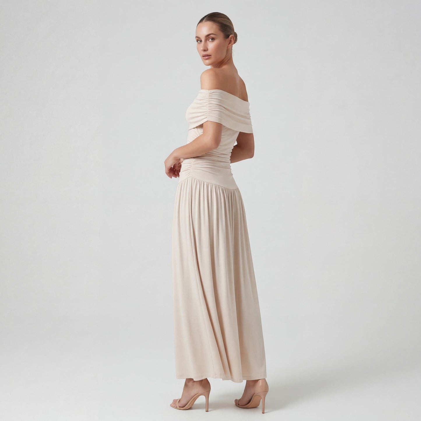 Claire Mode | Robe Longue Femme Plissée à Épaules Dénudées