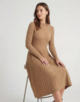 Robe midi femme en maille cachemire – Manches longues coupe décontractée