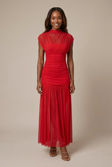 Robe Maxi Maille Femme – Col Montant Coupe Près du Corps Évasée