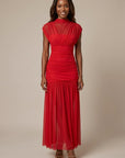 Robe Maxi Maille Femme – Col Montant Coupe Près du Corps Évasée