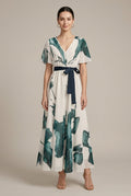 Robe Longue Femme Imprimé Abstrait – Col V Cache-Cœur Ceinturée