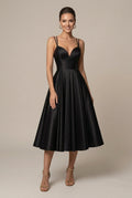 Robe Midi Femme Coupe A-Line – Col V Bretelles Doubles Jupe Évasée