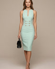 Robe Midi Femme Sans Manches – Col Porte-Clés et Boutonnage Croisé