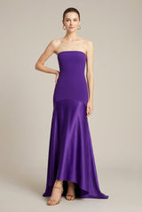 Robe Maxi Satin Soirée Violette Femme – Coupe Ajustée Sans Bretelles