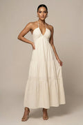 Robe Maxi Femme à Col Halter – Volants à Étages Dos Ouvert