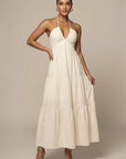 Robe Maxi Femme à Col Halter – Volants à Étages Dos Ouvert