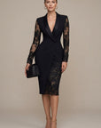 Robe Midi Femme Style Blazer – Col Châle & Manches en Dentelle
