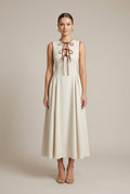 Robe Maxi Structurée Femme – Coupe Évasée Col Nœud Détail Nœuds