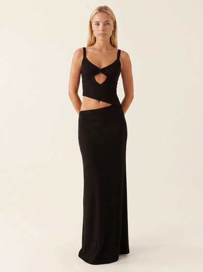 Robe Maxi Femme à Découpes – Dos Nu Bretelles Ajustables à Nouer