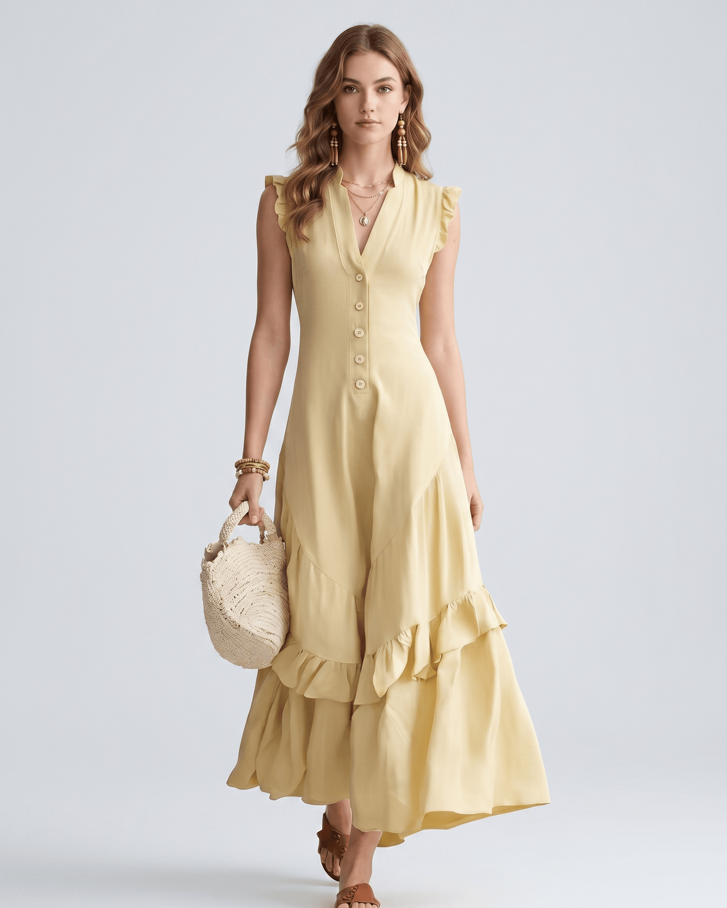 Robe Maxi Mousseline | Robe Volants Fluide | Menvelo