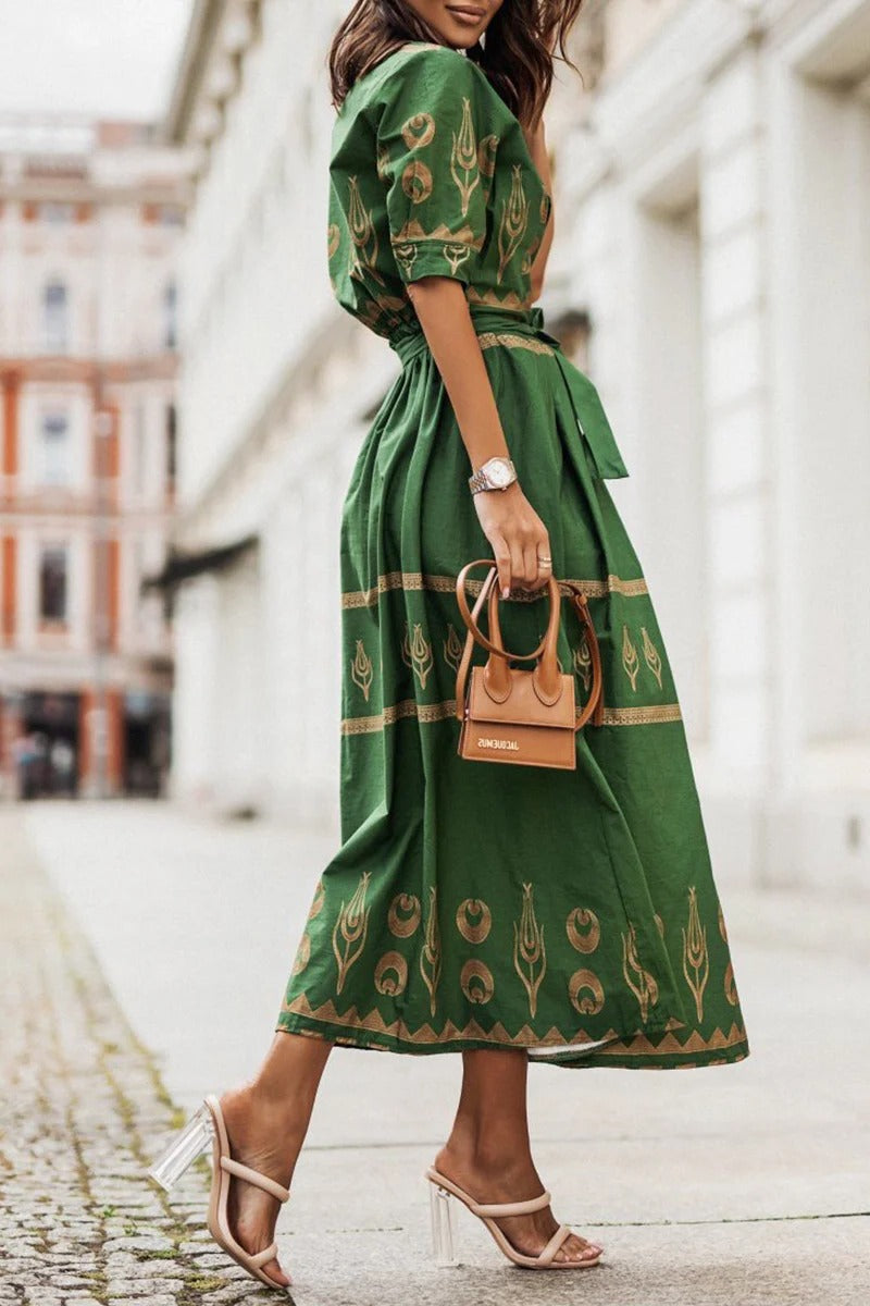 Robe Midi Bohème Femme en Tissu Léger – Taille Définie Silhouette Fluide
