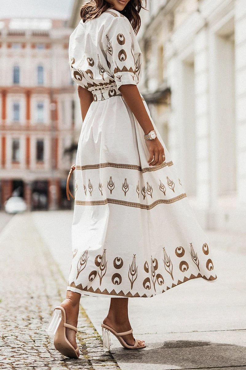 Robe Midi Bohème Femme en Tissu Léger – Taille Définie Silhouette Fluide