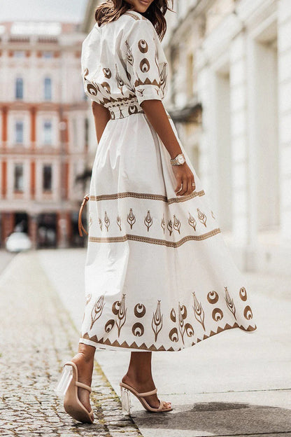 Robe Midi Bohème Femme en Tissu Léger – Taille Définie Silhouette Fluide