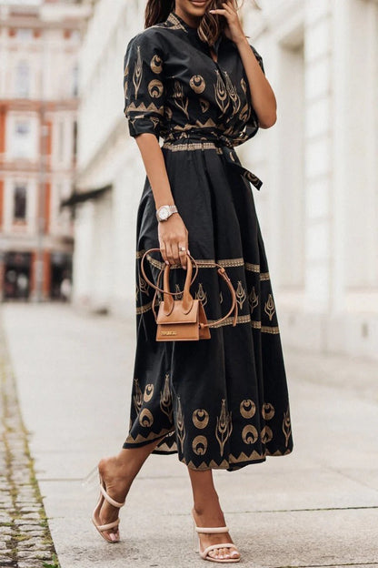 Robe Midi Bohème Femme en Tissu Léger – Taille Définie Silhouette Fluide