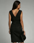Robe midi sans manches femme en tissu tissé – Coupe ajustée col en V