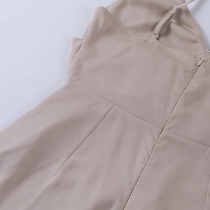 Robe Slip Femme Col V Fendue – Coupe Slim à Bretelles | Drapé Soyeux