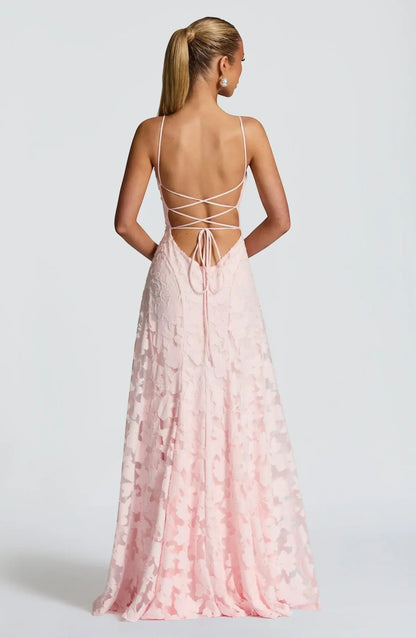 Robe Maxi Femme Dos Nu à Lacets – Corsage Ajusté | Dentelle Texturée